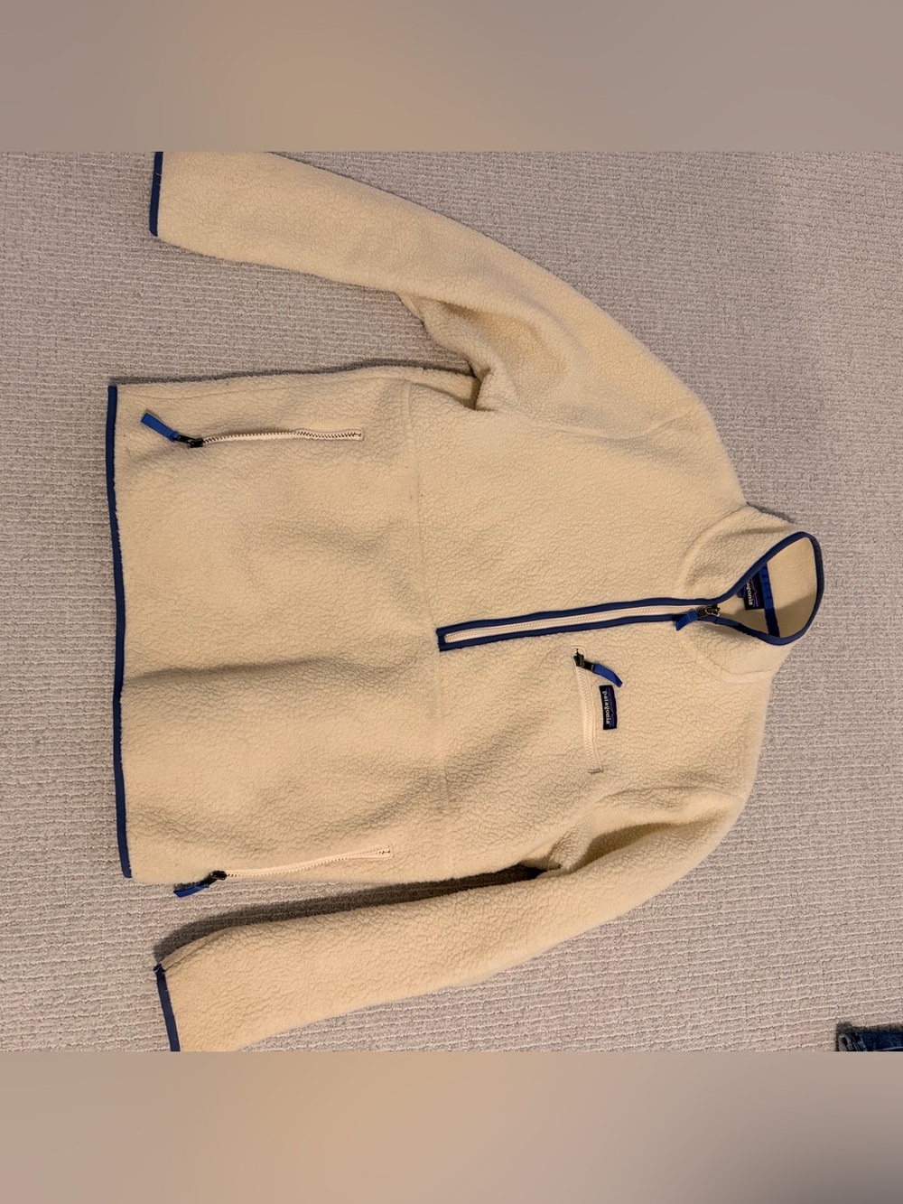Patagonia Cream Sherpa Fleece Jacket with Navy Trim - Men